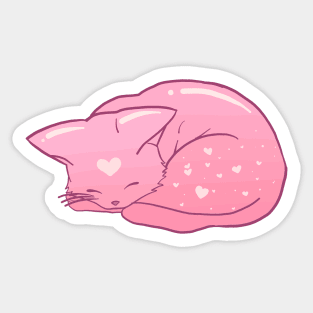 Sleeping Kitty - Pink Hearts Sticker